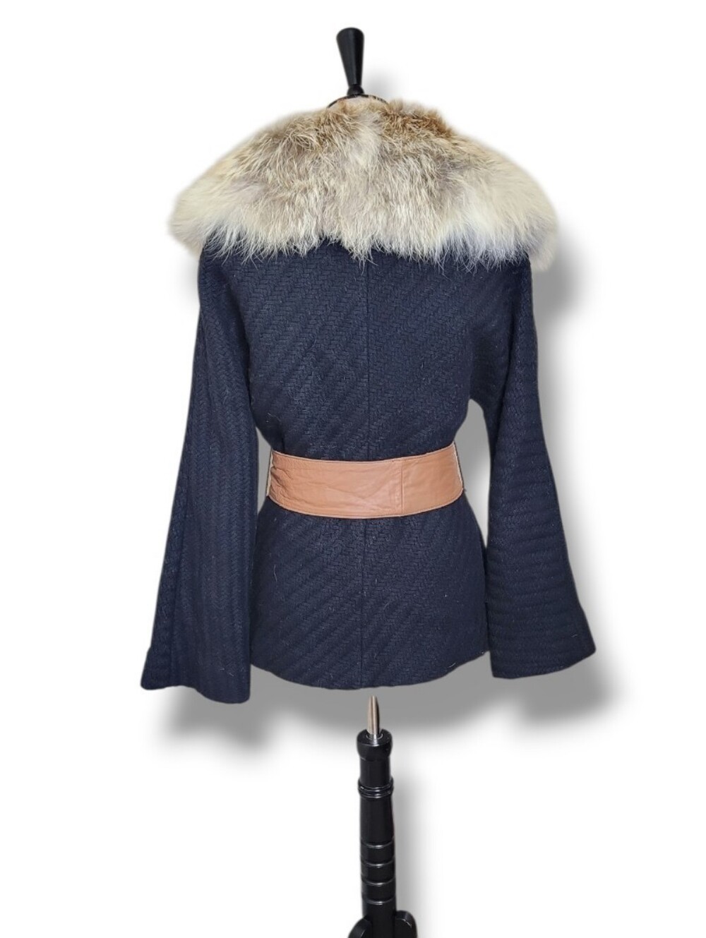 Marciano Wool Coat Red Fox Fur Collar Leather Belt NWT - Picture 10 of 13